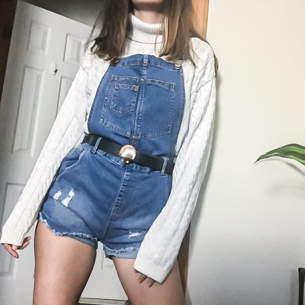 Classic Denim Distressed Overall Shorts - Picture 13 of 13